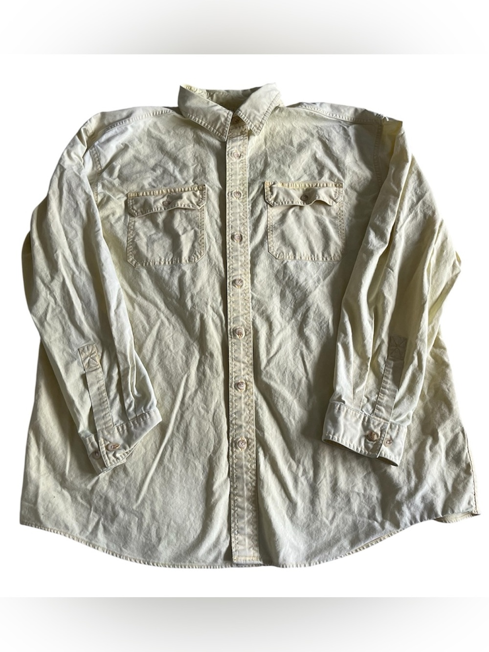 LL Bean Sunwashed Canvas Shirt Mens XL Tall Yellow Long Sleeve